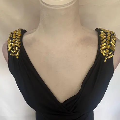 Camille La Vie Beaded Floor Length Gown Sz 6 Black Back Cowl Witchy Glam Goth