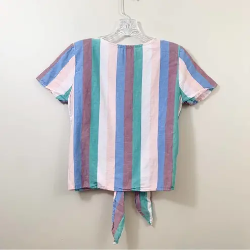 Madewell  Novel Tie-Front Button Top Flagstaff Stripe Short Sleeve Blue/Green