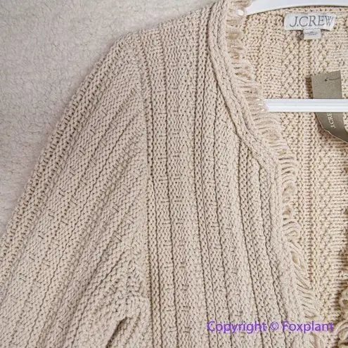 J.Crew NEW  Textured cable-knit lady jacket with fringe, color pale bone, size‎ M