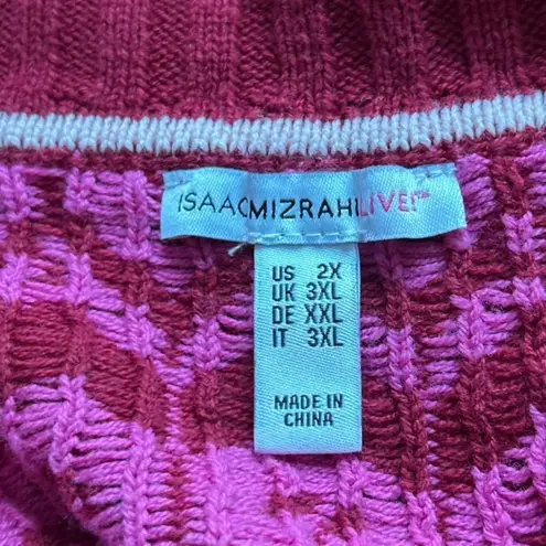 Isaac Mizrahi Isaac Mizrahi Women's 2X Red Geometric Open Front Cardigan Sweater