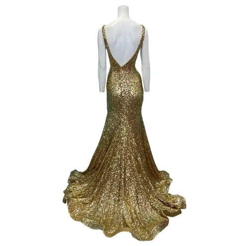 Jovani  Gold Sequin Open Back V-neck Prom Pageant Gown Size 2 NWT