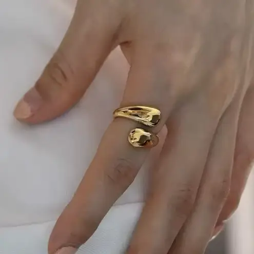 Boutique NEW Yellow Gold S925 Water Drop Open‎ Wrap Band Ring, Adjustable