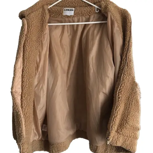 I am gia  Pixie Teddy Coat Tan Full Zip Viral Blogger Fav Oversized Jacket XS