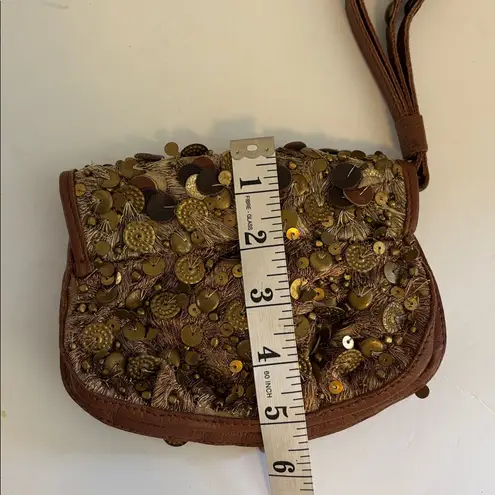GOLD SEQUIN BEADED WRISTLET WITH BROWN LEATHER NO BRAND TAG MADE IN INDIA
