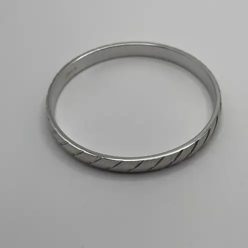 Monet Vintage Signed  - Silver Tone Bangle Bracelet Etched Stripes