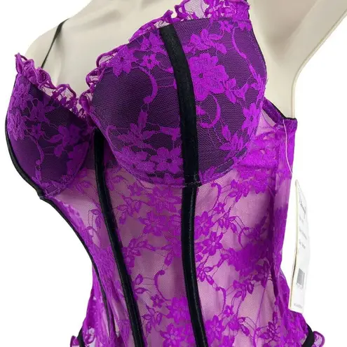 Dreamgirl Orchid Francesca Bustier Set Lace Ruffle Lingerie Size Medium Purple