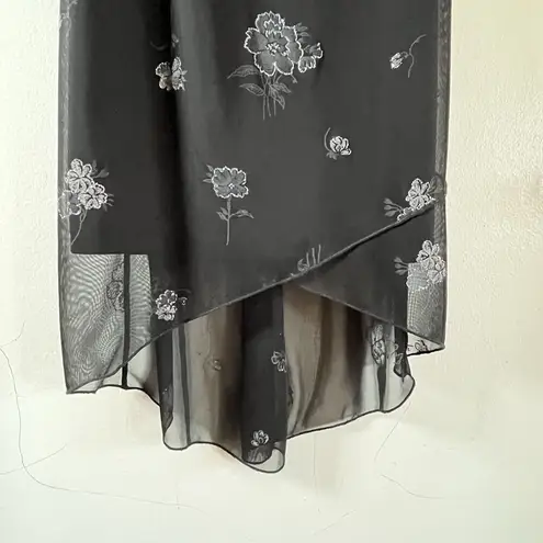 Vintage Y2K Byer Too Dress Sz L Chiffon Layered Whimsigoth Fairy Foral Gyaru Black