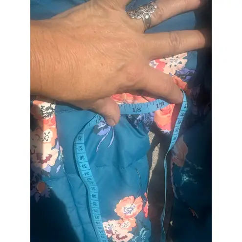 Matilda Jane Teal Floral Puffer Jacket with Faux Fur Hood M preloved