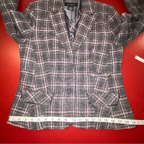 Calvin Klein Jeans Women’s Large Plaid Blazer Jacket Brown Preppy Dark Academia