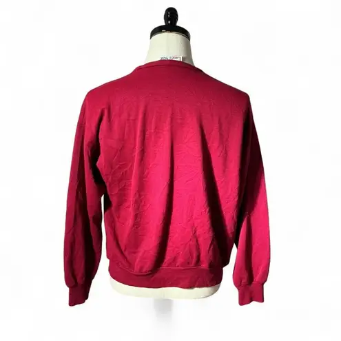 Vintage Cozy Red Cat & Fence Graphic Sweatshirt Women's Long Sleeve Top FLAW Size M