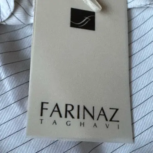 Farinaz Taghavi NWT White Black Stripe Button Down Blouse V Neck Collard… Size 2