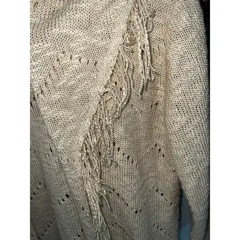 cupio  size XL beige fringed open front cardigan long boho knit sweater EUC