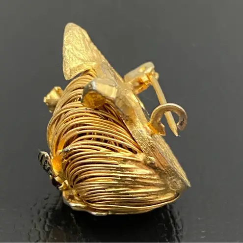 Head Vintage Unsigned Gold-tone Wired Cat CZ Stones Small Cat Brooch