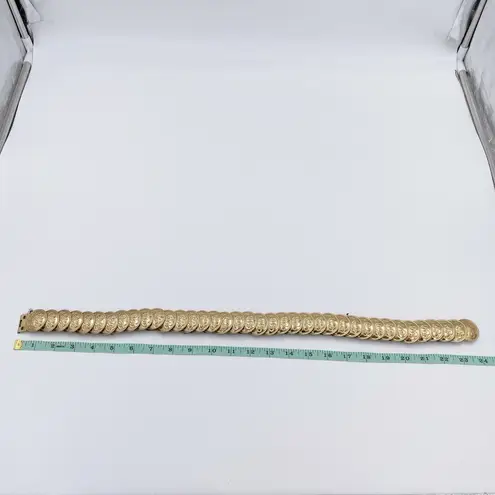 Vintage 80s Gold Coin Medallion Embossed Disc Stretch Belt One Size Boho Glam