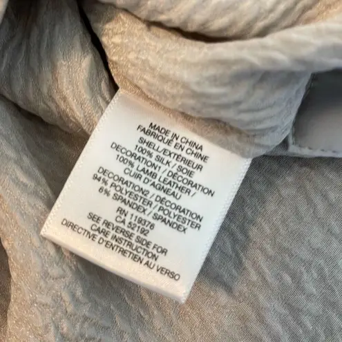 Helmut Lang Womens Tissue Silk Leather Trim High Low Sleeveless Blouse Taupe Pet