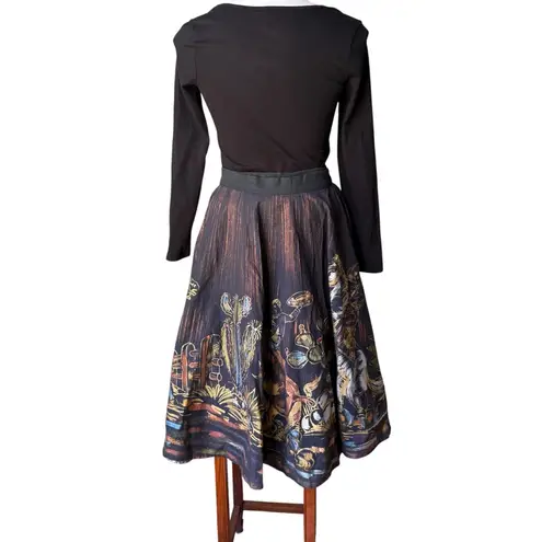 Vintage 1950’s/1960’s Matador Hand Painted Sequined Mexican Cotton Circle Skirt Black Size M