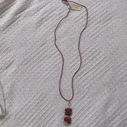 Handmade New Red opacite pendant necklace with satin cord