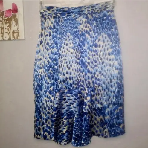 Tibi New York 100% silk blue cheetah print office skirt