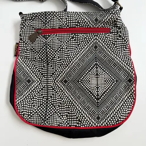 Laurel Burch Purse Crossbody Cats Sequin Flowers Aztec Pockets Black White Red