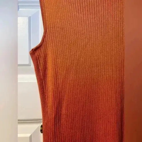 Olive & Oak Olive &‎ Oak Ribbed Rust Orange Maxi Dress with Side Buttons Sleeveless E58
