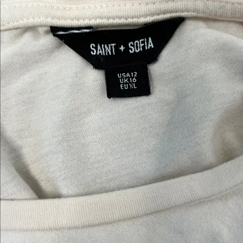 Saint + Sofia Austen Crew Neck Long Sleeve Shirt Cream Size 12