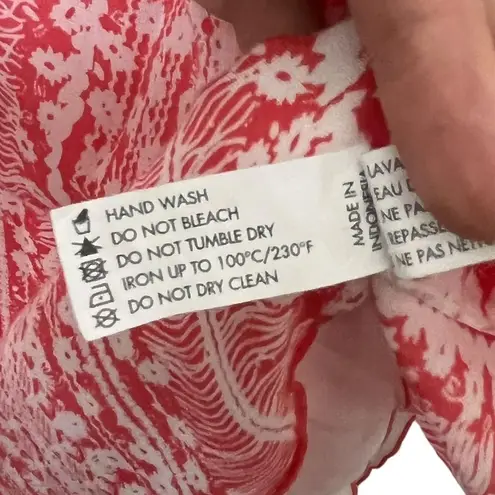 Poupette St. Barth Silk Tassel Print Tie Peasant Blouse Fringe Trim Top Womens S