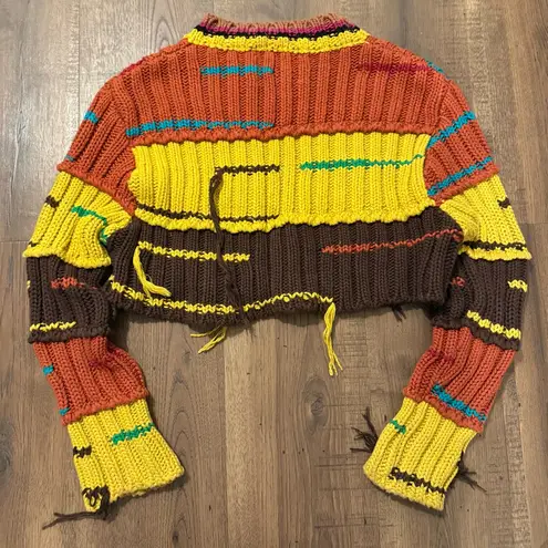 ZARA  Chunky Knit Striped Fringe Cropped Sweater Pullover size Medium