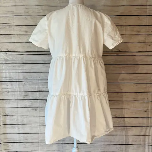 Madewell  Button-Front Short-Sleeve Tiered Mini Dress In Lighthouse thumbnail 5