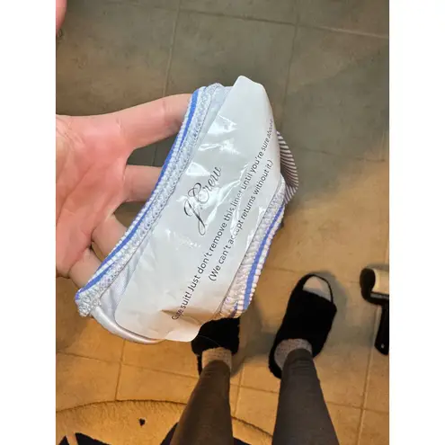 J Crew NWT Striped Ruffle Plunge One Piece Swimsuit Navy White Size 12 Blue