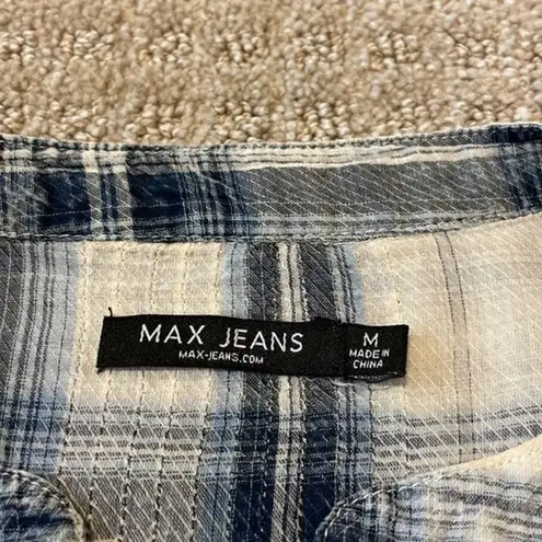 Max jeans Blue Plaid Button Down Long Sleeve Top