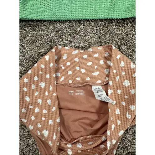 Aerie  bikini swimwear set waffle knit high cut cheeky bottoms high neck top XS