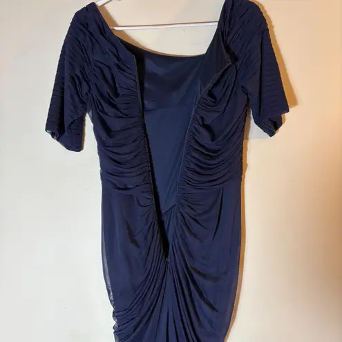 Tadashi Shoji Asymmetric Ruched Sleeve Gown Mesh Indigo/Navy Size Small