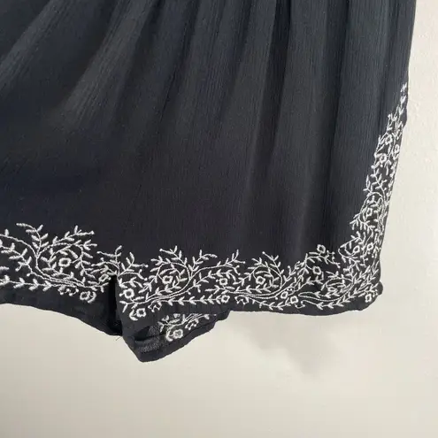 Bethany Mota Romper Shorts Womens Size XS Gauze Black Embroidered Faux Wrap Boho