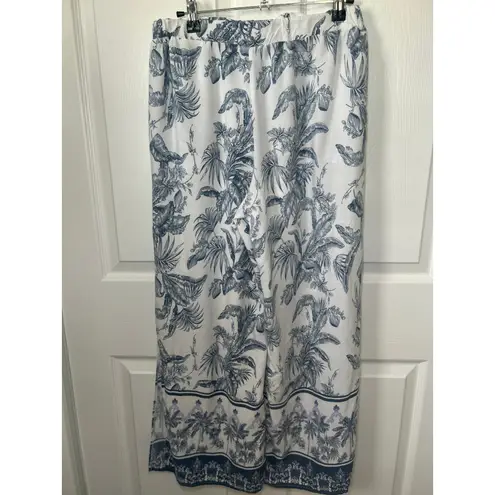 Tribal Wide Leg Pants Tropical Print Linen Rayon Blend Elastic Waist Size M White Size M
