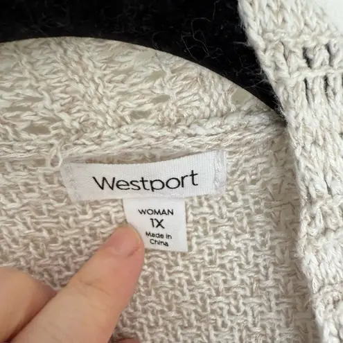 Westport Women’s 1X Plus Size Cream Knit Open Sweater