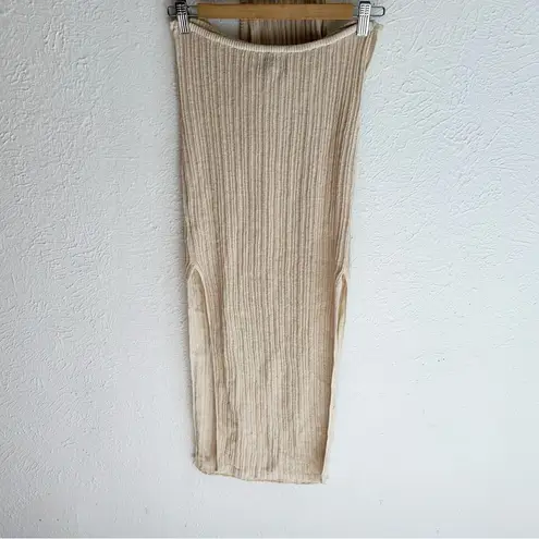 L'Academie Magnolia Linen Midi Dress in Tan Halter Open Back Sz Small