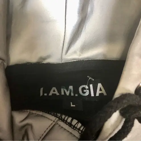 I am gia I.AM.GIA Sabrina Logo Cropped Hoodie Reflective Silver Red Black Oversized sz L