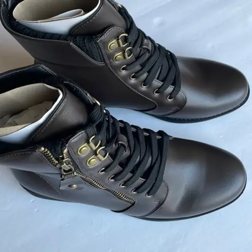 Dottie boot brown side zipper combat lace up round toe low heel boot Sz 7