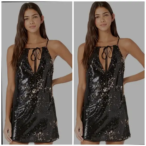 Free People  Double Take Sequin Mini Dress in Black Rose Combo