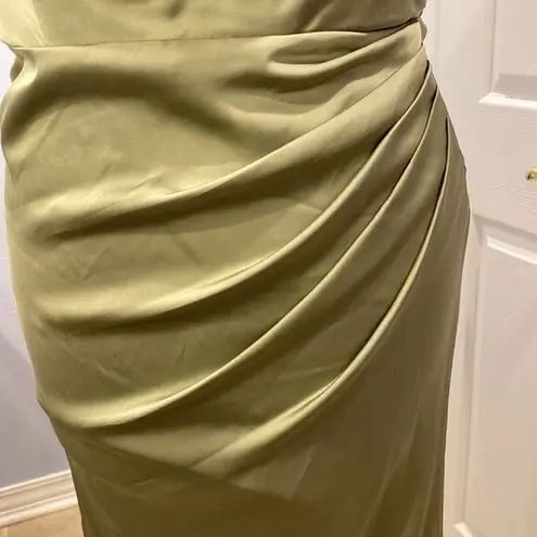 Azazie Olive Green Satin Strapless Cowl Maxi Dress Bridesmaid Formal Gown 8