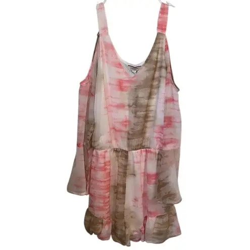 Andree by Unit NWT Tie Dye Romper Cold Shoulder Bell Sleeve Ruffle Hem Sz Lg