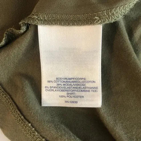 Lands' End Womens Tunic Top Hi Low Hem Short Sleeve Keyhole Back Olive Green M Size M