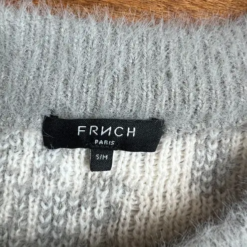 FRNCH Paris Sweater Womens S/M Nadera Fuzzy Crew Neck Knit Gray White Soft Cozy Size M - Image 9