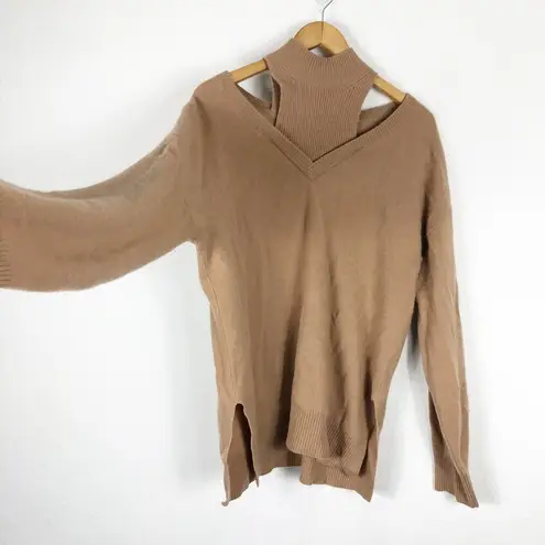 Naadam Cashmere Cutout Turtleneck Sweater Medium Tan Cozy Relaxed Oversized