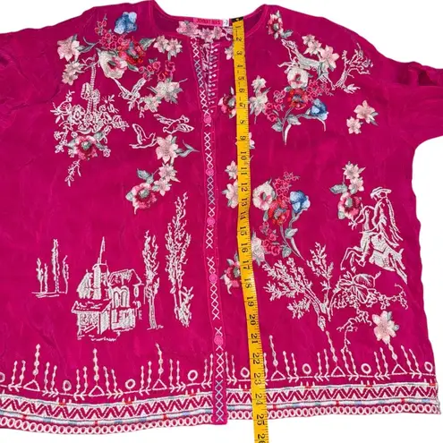 Johnny Was Elias Embroidered Blouse Pink Floral Womens Small C10122-1 Boho Tunic