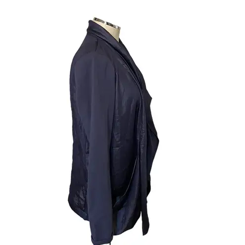 Vivienne Tam Vivienne Midnight Navy Blue Mix Media Satin Draped Waterfall Jacket