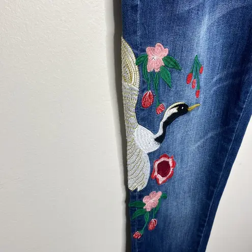 Kancan Crane embroidered dark wash skinny jeans with fringed hem size 26