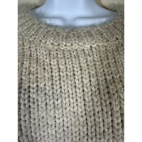 Elan Fuzzy Boucle Knit Sweater S Beige Soft Chunky Cozy Pullover Zip Up Back