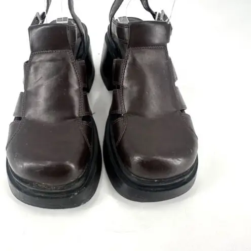Vintage Y2k 90's Fisherman Chunky Block Heel Brown Faux Leather Sandal Size 6.5