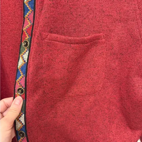 Soft Surroundings Red Knit Boho Button Up Shirt Jacket | 3X Aztec Trim Shacket
